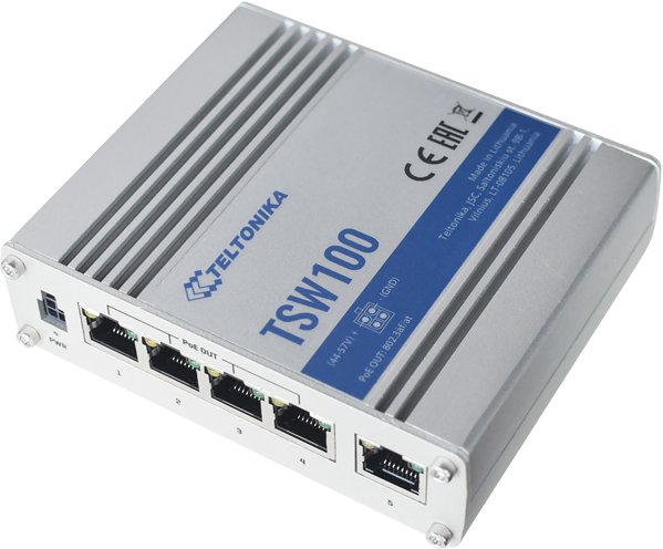 Teltonika Industrial Unmanaged 5 Port PoE+ Ethernet Switch | TSW100